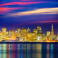 San Francisco sunset skyline California bay water reflection