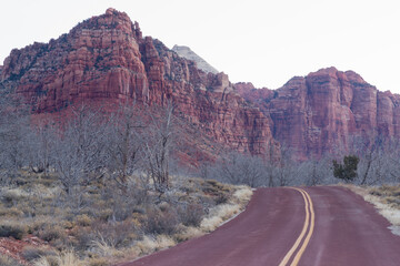 Road Sunrise High Mountain Buttes Zion National Park Desert SW