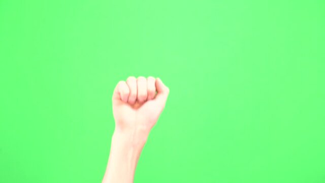 Hand knocking on the green screen. Single handed gesture. Chromakey. Isolated. Real time video footage