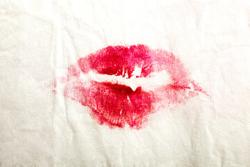 lips imprint of lipstick on paper - obrazy, fototapety, plakaty