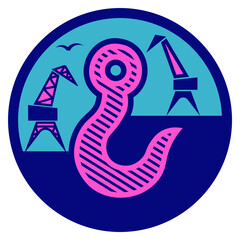 Stylized image of a lifting hook on the background of the seaport. Icon for an avatar. - 383916825