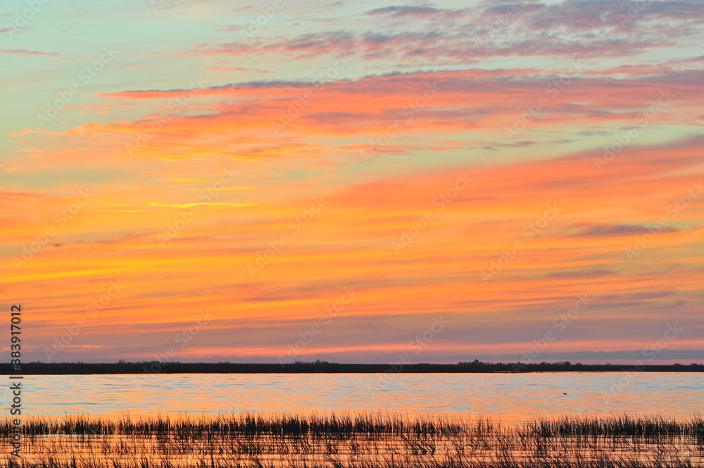 Poster sunset on the volkhov river