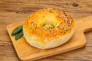 Hot tasty Uzbek flatbread for snack
