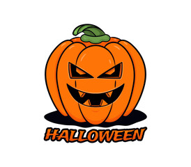 Halloween pumpkin with sinister smiling concept artwork on white background