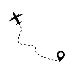 Airplane dotted path, aircraft tracking, trace or road vector illustration for infographic design. Plane track to point with dashed line way or air lines on white background