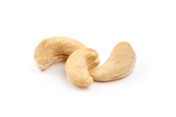 Organic Cashew nuts, close-up, isolated on white background