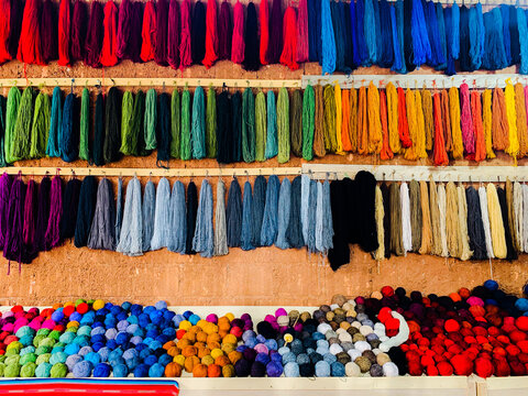 Colorful weaving wool walls taken at Chinchero of Peru