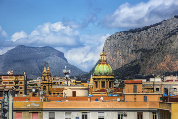 Palermo panoramic view from roof of Santa Caterina church (Chiesa di Santa Caterina). Palermo, Sicily, Italy.