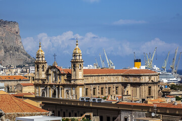 Fototapeta premium Palermo panoramic view from roof of Santa Caterina church (Chiesa di Santa Caterina). Palermo, Sicily, Italy.