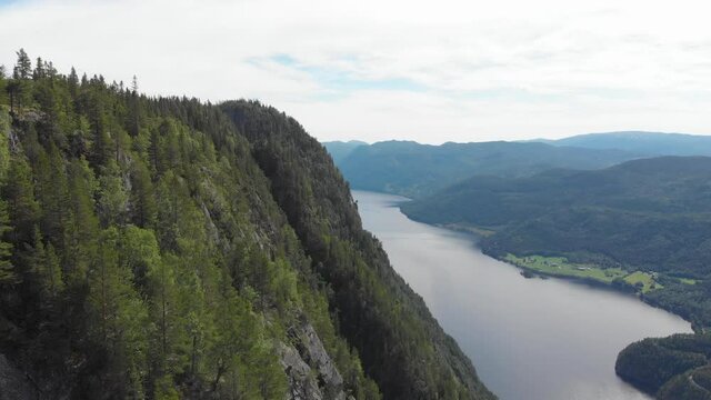 Picturesque Norwegian highlands, mountains and lake, aerial view