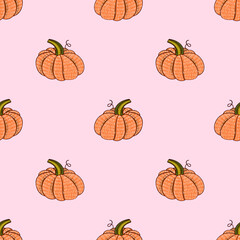 vector seamless pattern with textured images of pumpkins