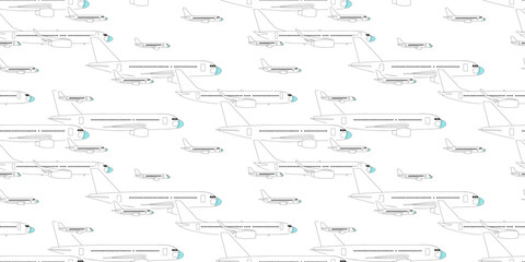 Travel seamless pattern, An airplanes wearing a mask flying on the white background, New normal travel concept, Airplane illustration.