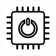 computer cpu icon vector. computer cpu with power button icon. outline style icon vector concept