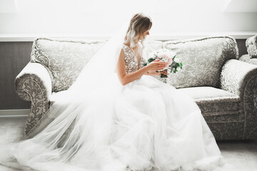 Beautiful luxury bride in elegant white dress