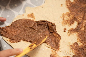 Cinnamon buns in the making.