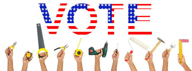 Vote Voting Concept, the flag of america, worker, tools