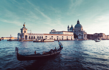 Obraz na płótnie Canvas Gondola and Basilica Santa Maria della Salute, Venice, Italy