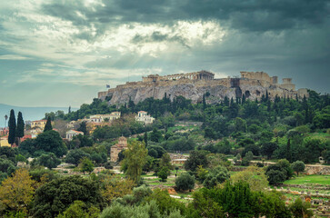 Fototapeta na wymiar View on Acropolis Hill in Athens, Greece