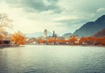 autumn season, Interlaken City, Switzerland - obrazy, fototapety, plakaty