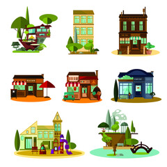 Houses set in a flat style