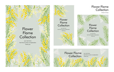 ミモザの花のフレームテンプレート素材：手描きのイラスト