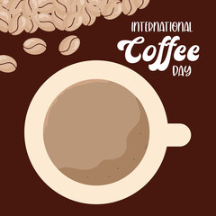 international coffee day and cup with beans vector design