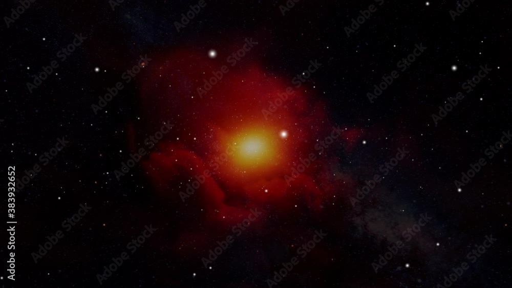 Wall mural red nebula clouds moving and milky way in outer space.