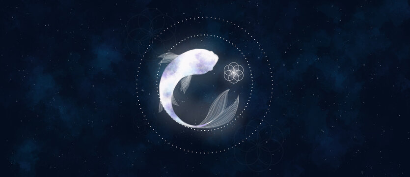 Fondo espiritual de pez Koi con geometr&iacute;a sagrada 