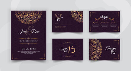 Luxury mandala based wedding invitation card set