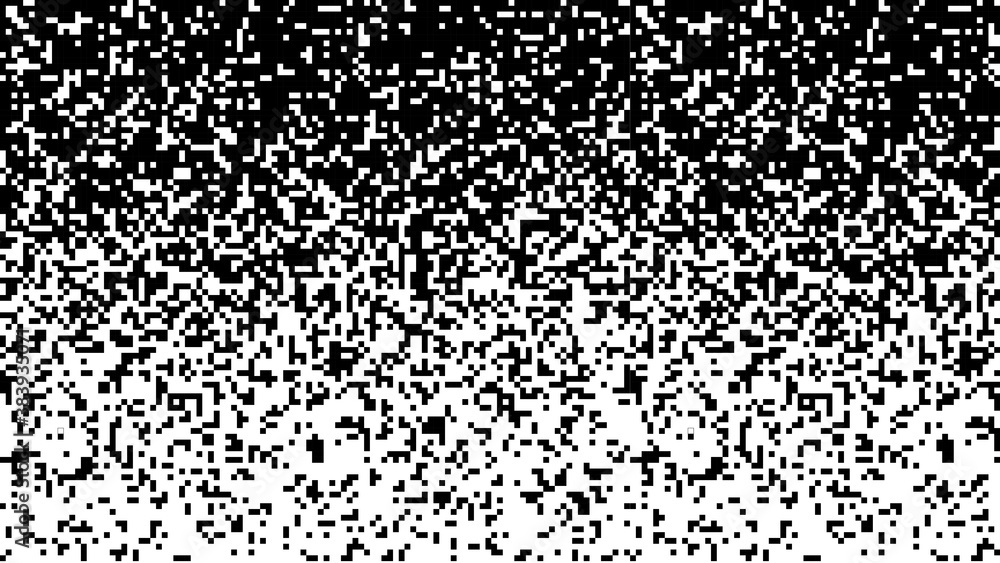 Poster falling pixels on white background. abstract fading mosaic. technology digital data. vector geometri