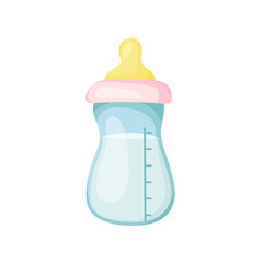 baby plastic milk bottle in cartoon style.kid's nutrition isolated on white background.mother's equipment for feeding.