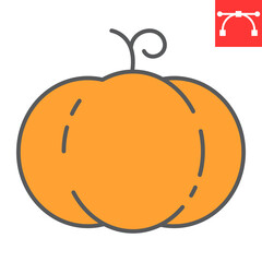 Pumpkin color line icon, thanksgiving and celebration, pumpkin sign vector graphics, editable stroke filled outline icon, eps 10.