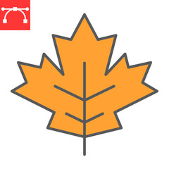 Maple leaf color line icon, thanksgiving and nature, leaf sign vector graphics, editable stroke filled outline icon, eps 10.