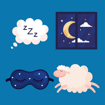 insomnia bubble window mask and sheep design, sleep and night theme Vector illustration