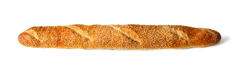French baguette with Golden crust, sprinkled with sesame seeds