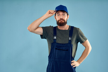 Man in working uniform emotions in life delivery service work