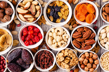 Nuts and dried fruits assortment.