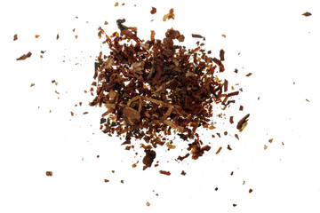 Pile of dry tobacco isolated on white