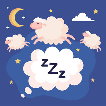 insomnia bubble with sheeps design, sleep and night theme Vector illustration