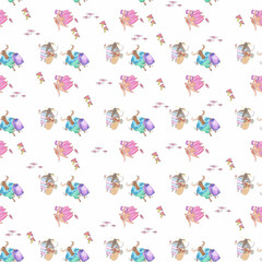 Year of the bull 2021. Bulls with books and suitcases on a white background.