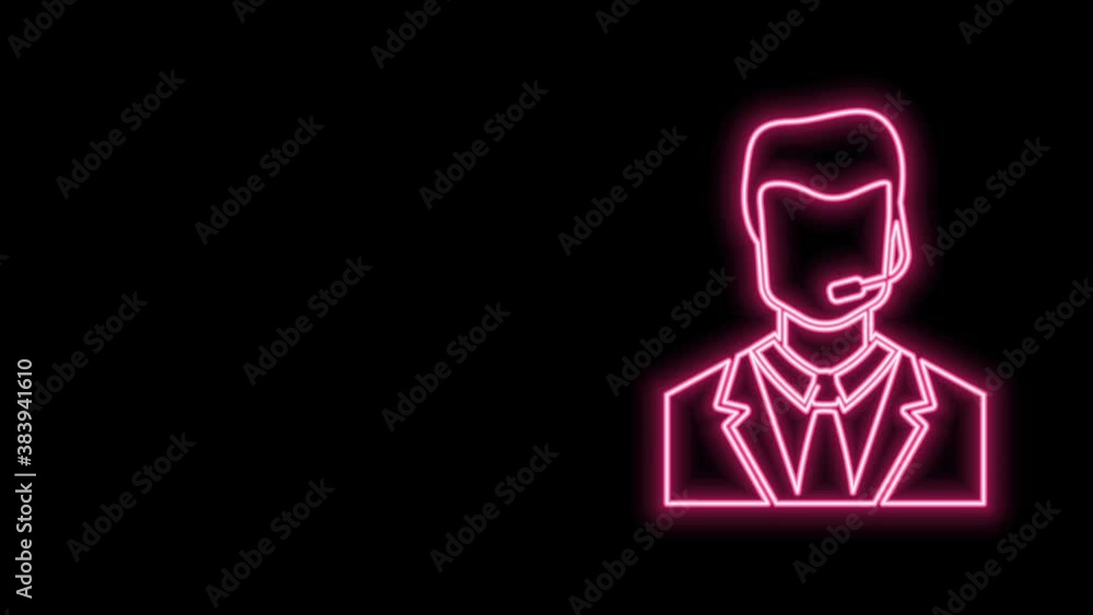 Poster glowing neon line man with a headset icon isolated on black background. support operator in touch. c