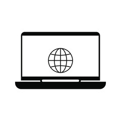 Globe on screen of laptop icon flat style in trendy design isolated