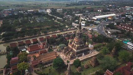 Fototapeta premium Aerial view of old Ayutthaya temple in Thailand.