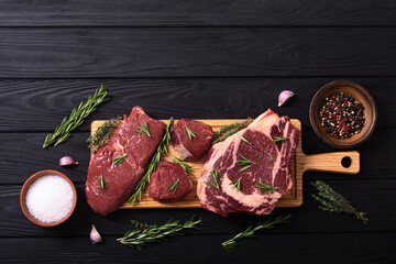 Set of raw beef steak