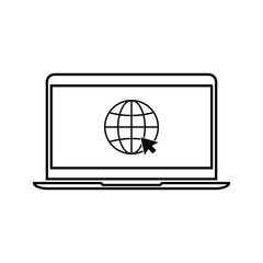 Globe on screen of laptop icon flat style in trendy design isolated