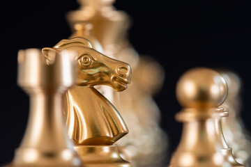 Chess pieces and game board closeup