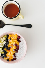 Healthy Homemade Oatmeal with fruits, breakfast meal, dietary, isolated on white