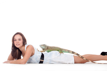 Girl with her iguana