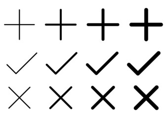 Set of x mark, check mark, cross icon