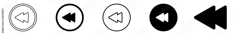 Poster rewind button icon circle black | fast back buttons illustration | video audio player navigate symbo